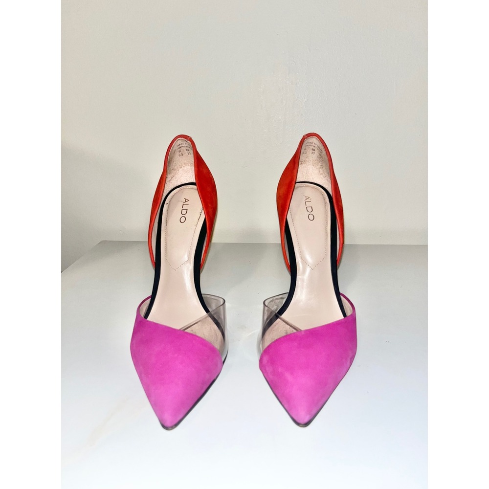 ALDO Nydelaclya Pink Orange Suede Heel Pumps Stiletto Clear Inlay | Women's 6.5
